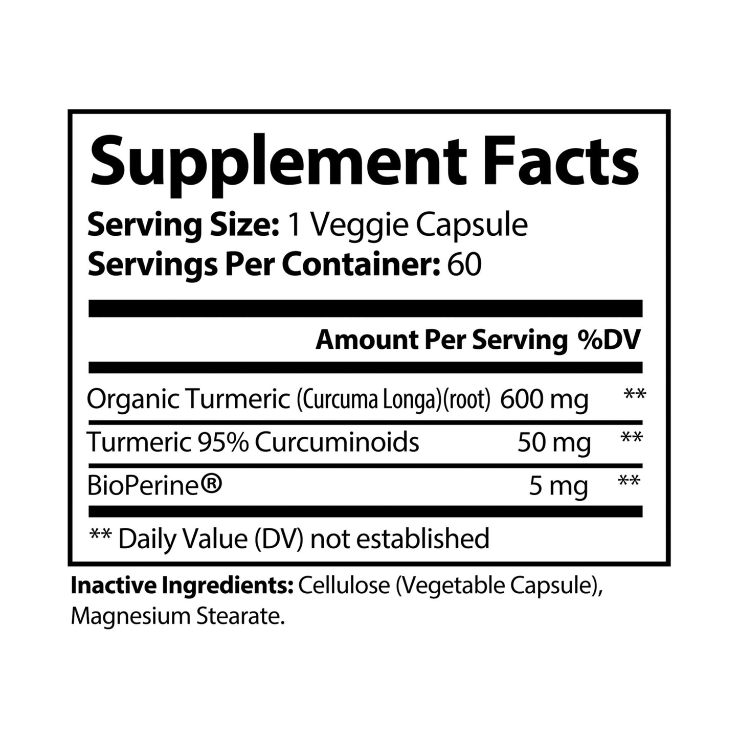 Turmeric with BioPerine® (Black Pepper Fruit Extract) Supplement (60 Capsules), Vegan Friendly, Non-GMO