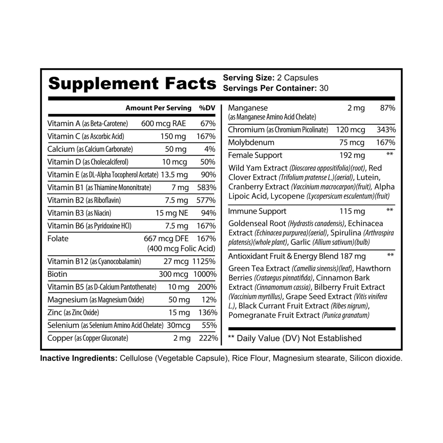 Multivitamin for Women Supplement (60 Capsules), Non-GMO, Lactose Free