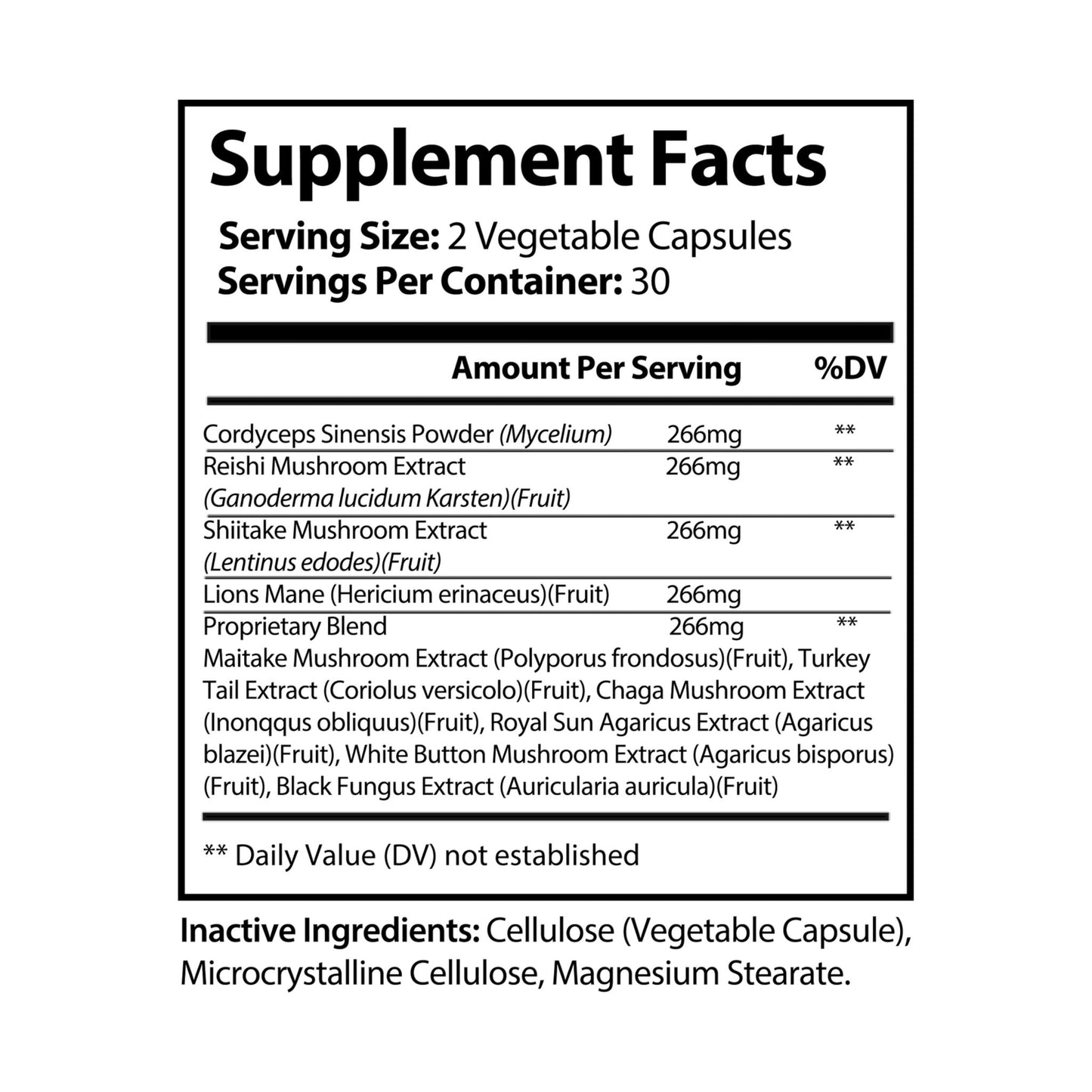 Mushroom Blend Supplement (60 Capsules), Vegan-Friendly, Lactose-Free, Non-GMO