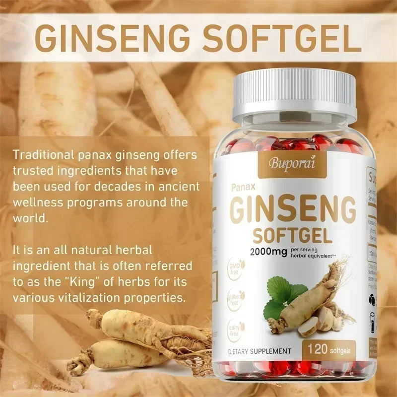 Red Panax Ginseng Softgels – Boost Energy, Focus & Performance | Supports Immune Health, Memory & Antioxidant Protection – 120 Count