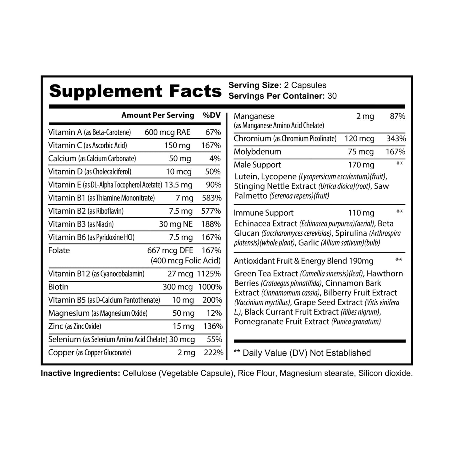 Multivitamin for Men Supplement (60 Capsules), Non-GMO,  Lactose Free