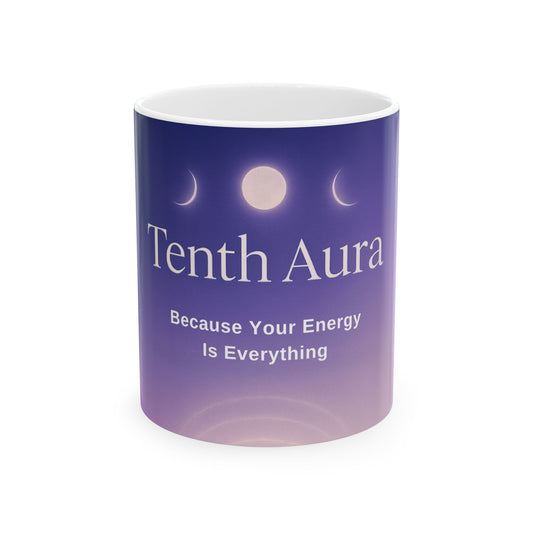 Tenth Aura Coffee Cup, Gift for Energy Healing, Astrology Lover, Unique Meditation Tea Mug, Purple Aura Mug, 11 oz.