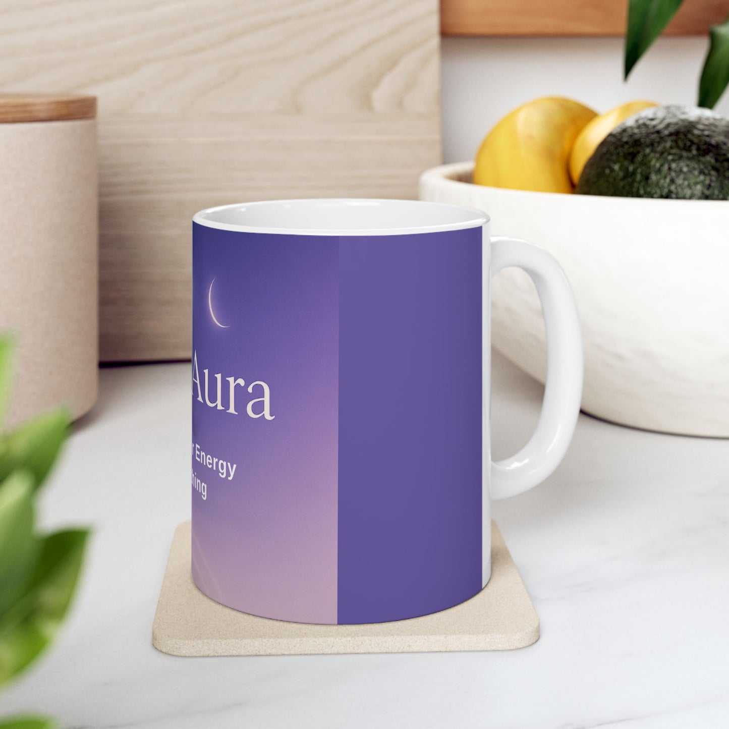 Tenth Aura Coffee Cup, Gift for Energy Healing, Astrology Lover, Unique Meditation Tea Mug, Purple Aura Mug, 11 oz.