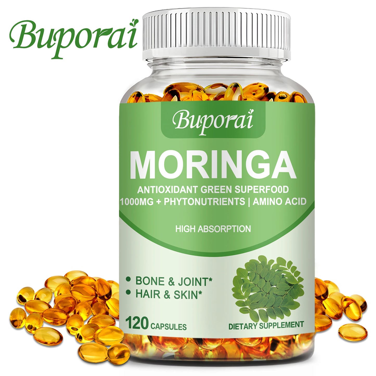 Moringa Capsules – Immune Support, Energy & Metabolism Boost | Natural Anti-Inflammatory Detox & Fat-Burn Support – 120 Capsules