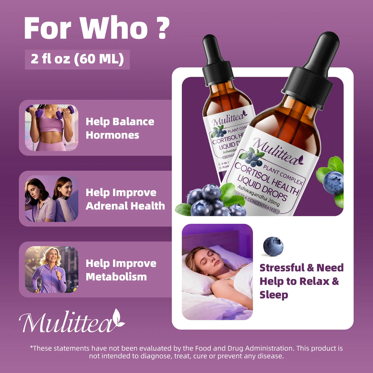 Cortisol Health Drops with Ashwagandha, L-Theanine & Chamomile – Stress, Calm, Sleep; Mood Support