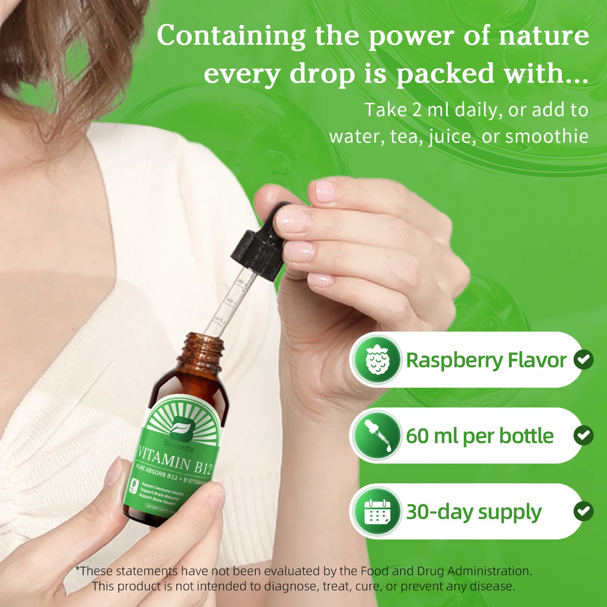 Vitamin B12 Drops with Vitamin D3, B3 & B9 – Energy, Brain, Heart & Immune Support