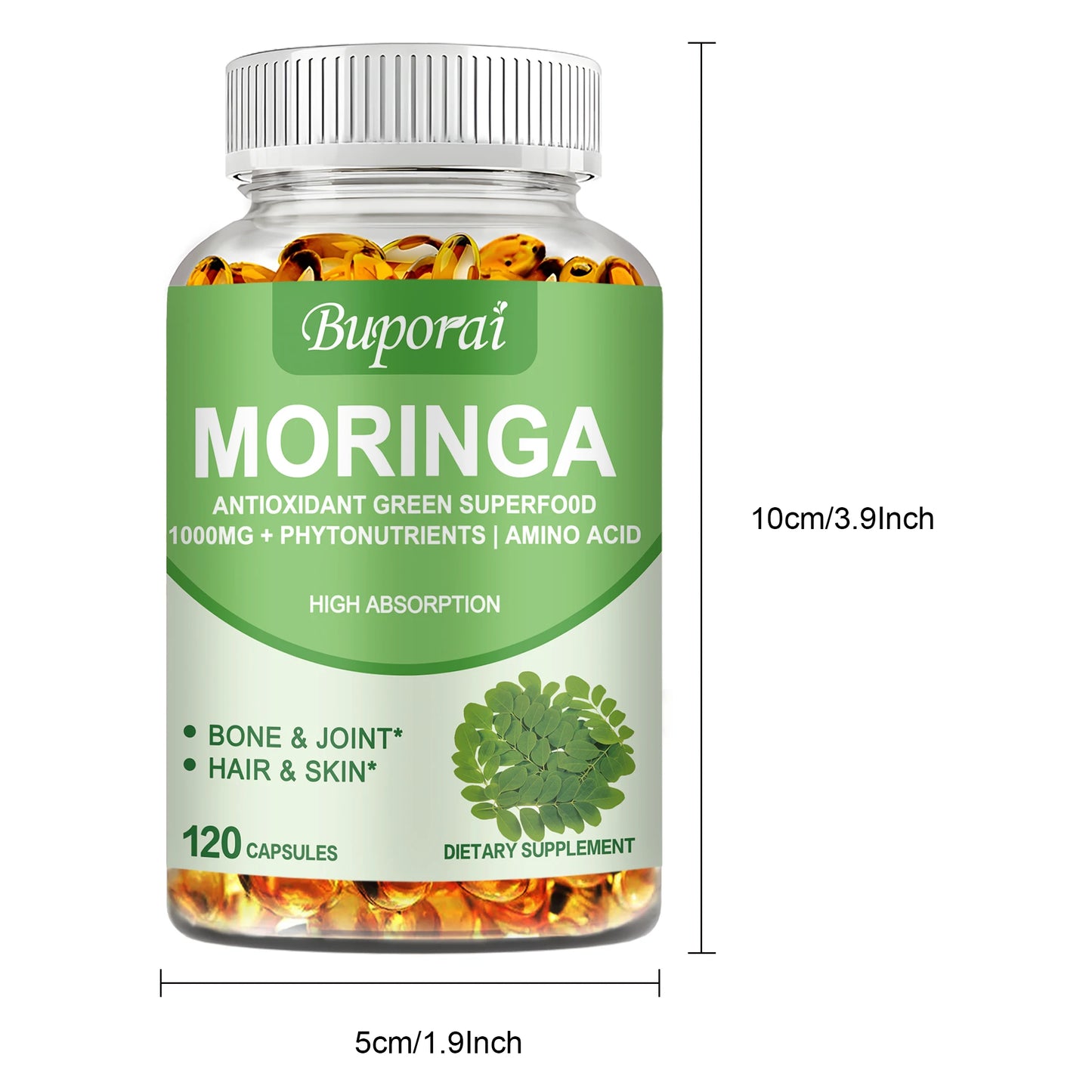 Moringa Capsules – Immune Support, Energy & Metabolism Boost | Natural Anti-Inflammatory Detox & Fat-Burn Support – 120 Capsules