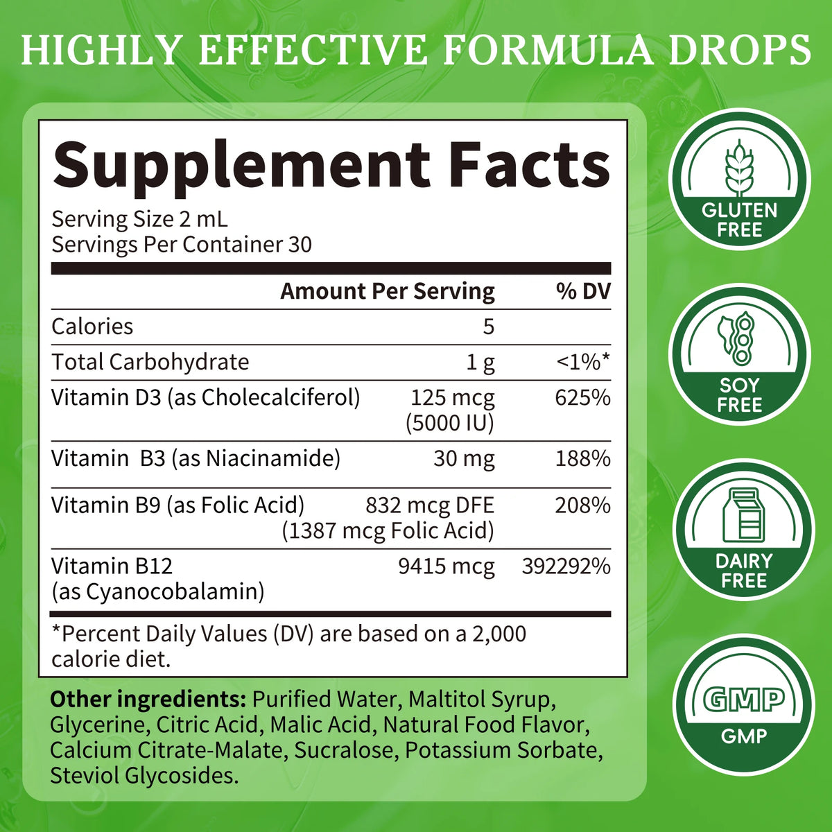 Vitamin B12 Drops with Vitamin D3, B3 & B9 – Energy, Brain, Heart & Immune Support