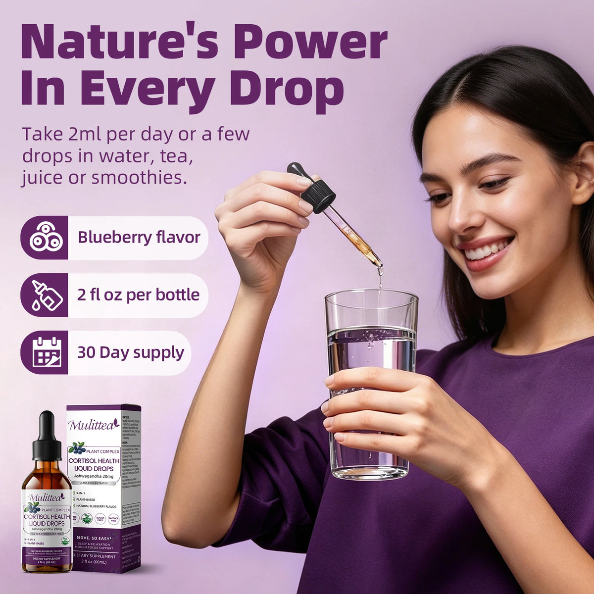 Cortisol Health Drops with Ashwagandha, L-Theanine & Chamomile – Stress, Calm, Sleep; Mood Support