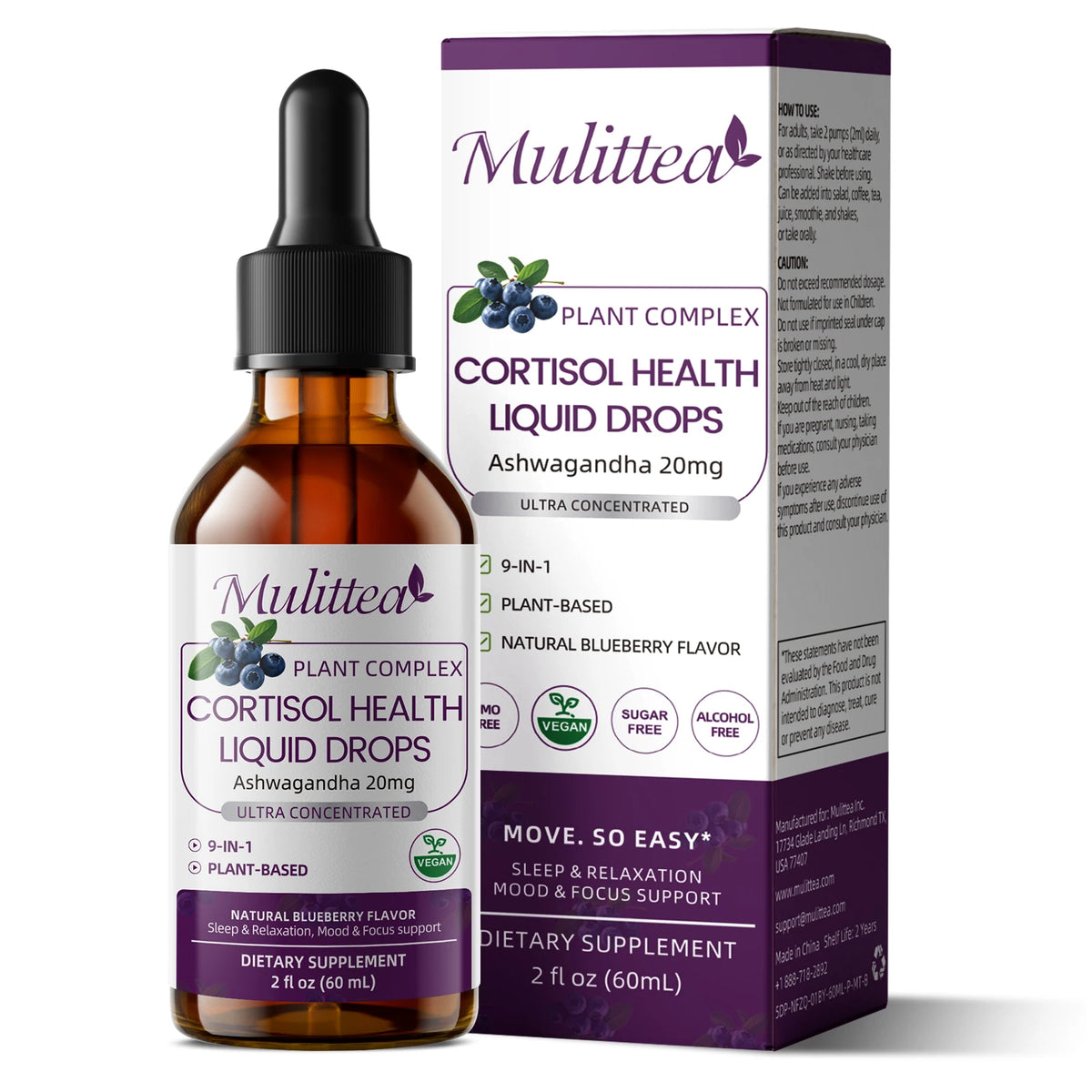 Cortisol Health Drops with Ashwagandha, L-Theanine & Chamomile – Stress, Calm, Sleep; Mood Support