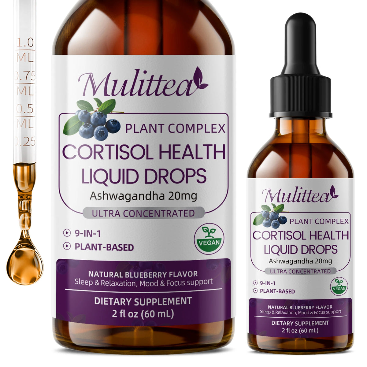 Cortisol Health Drops with Ashwagandha, L-Theanine & Chamomile – Stress, Calm, Sleep; Mood Support