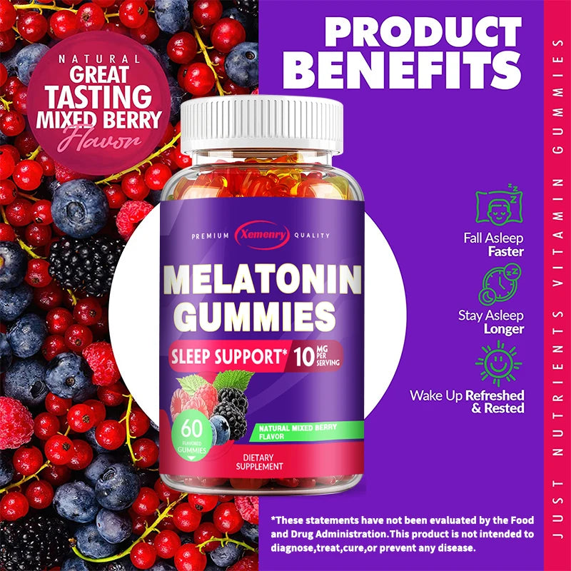 Melatonin Gummies 10mg – Natural Sleep Aid to Fall Asleep Faster & Improve Rest Quality – Insomnia Support & Immune Boost (60 Gummies)