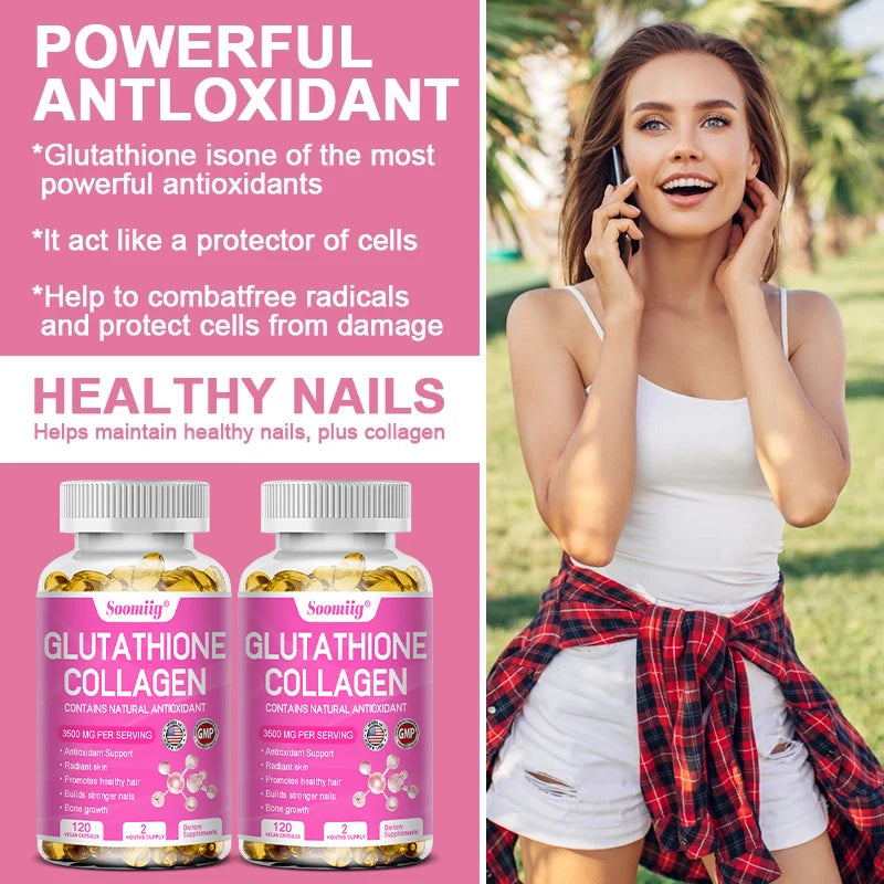 Glutathione Collagen Capsules | Skin Brightening, Hair, Skin & Nail Support | Non-GMO Supplement