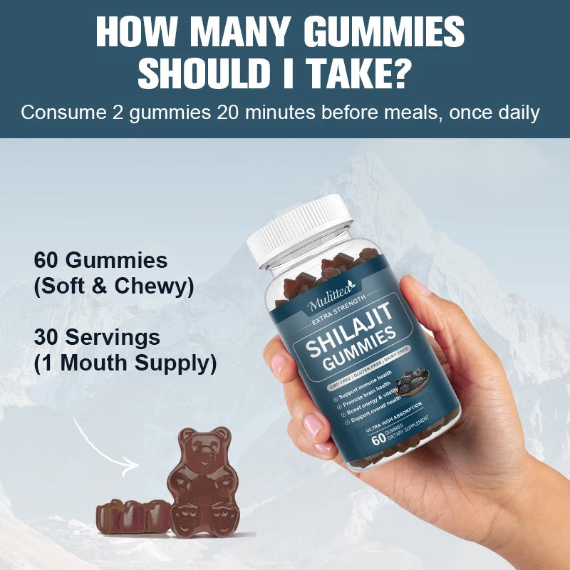 Organic Shilajit Gummies – 85+ Trace Minerals & Fulvic Acid | Energy, Immune & Hormone Support