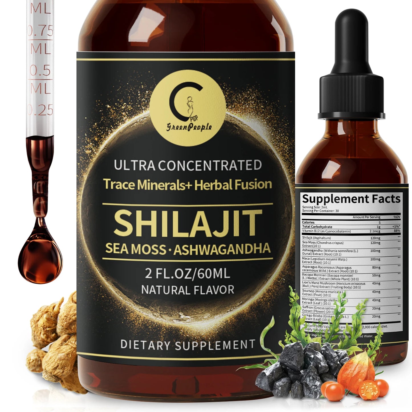 Shilajit Liquid Drops with Sea Moss, Ashwagandha, Maca & Moringa – Trace Minerals & Herbal Energy Blend | Immune, Hormone & Vitality Support
