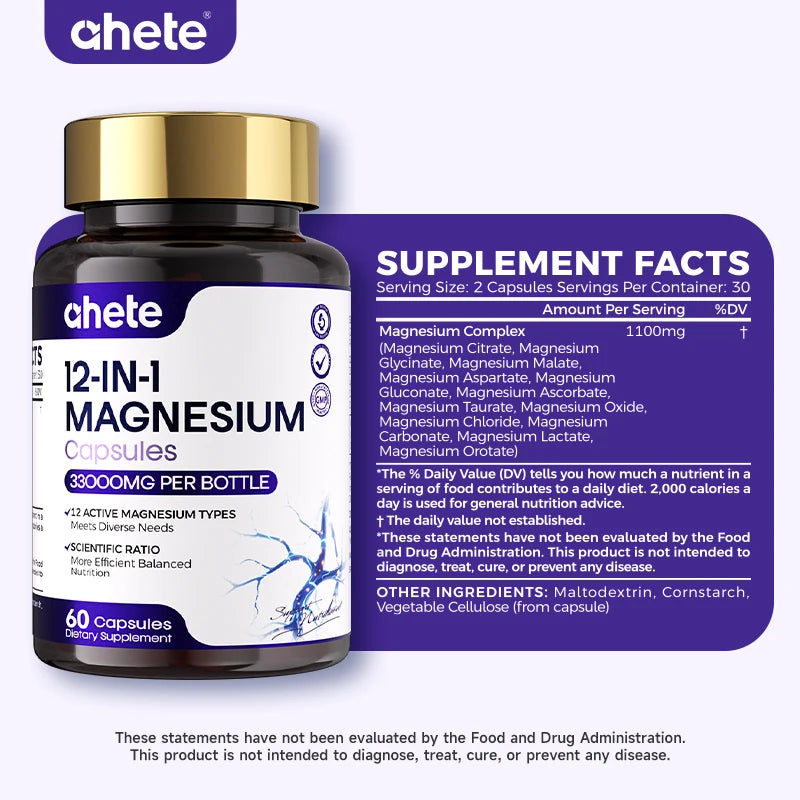 12-in-1 Magnesium Capsules | Daily Wellness Support | Comprehensive Formula Magnesium