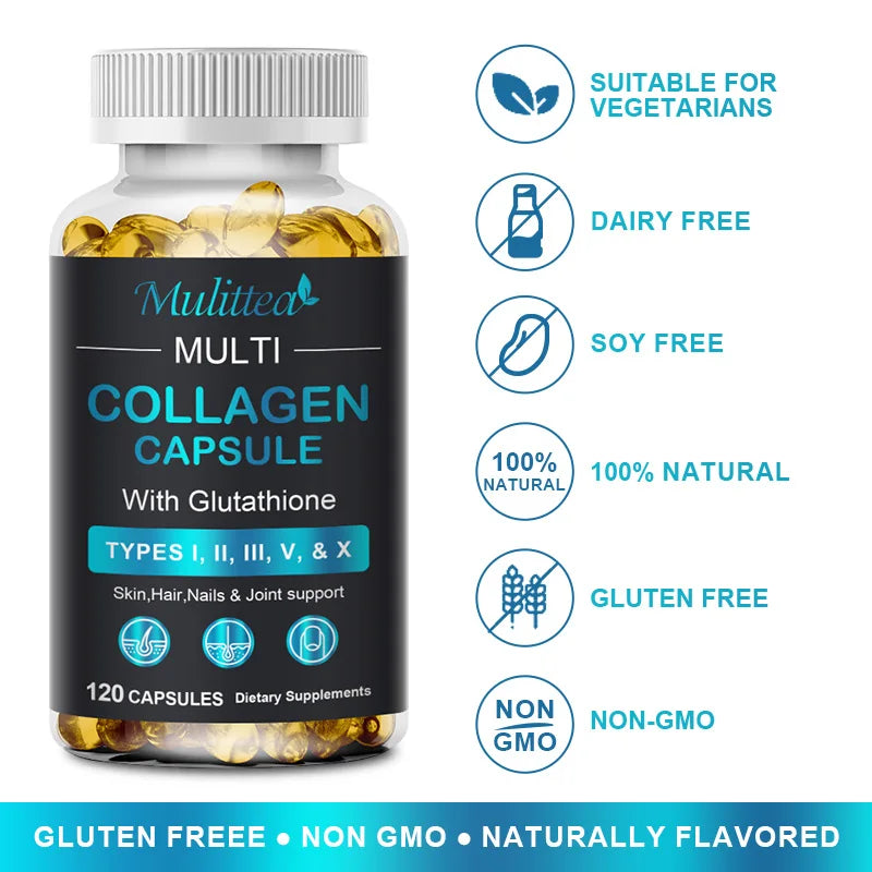 Multi Collagen with Biotin Capsules – Anti-Aging Skin, Hair, Nails & Joint Support Supplement | Firming & Glow Boost Formula (60-count)