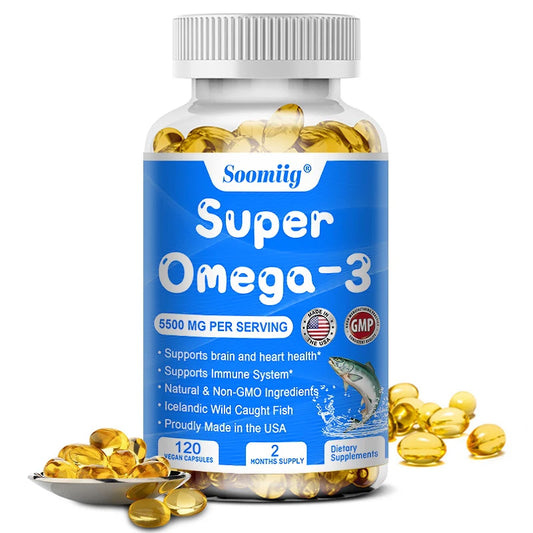 Wild-Caught Super Strength Omega-3 Fish Oil 5500mg | High EPA 1200mg & DHA 900mg | Non-GMO | 120 Softgels