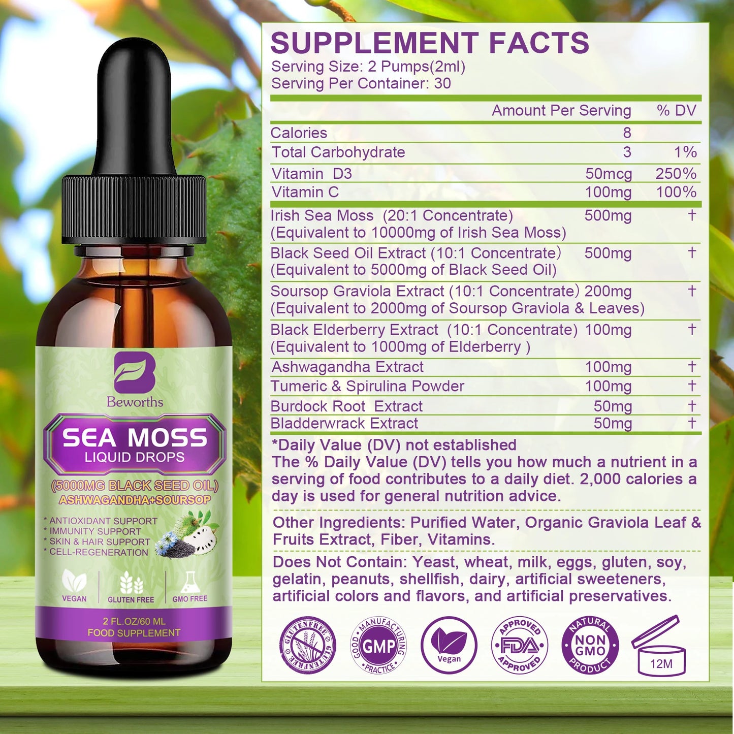 Sea Moss Extract Drops 60ML | Immune & Kidney Support | Digestive Health & Antioxidant Support