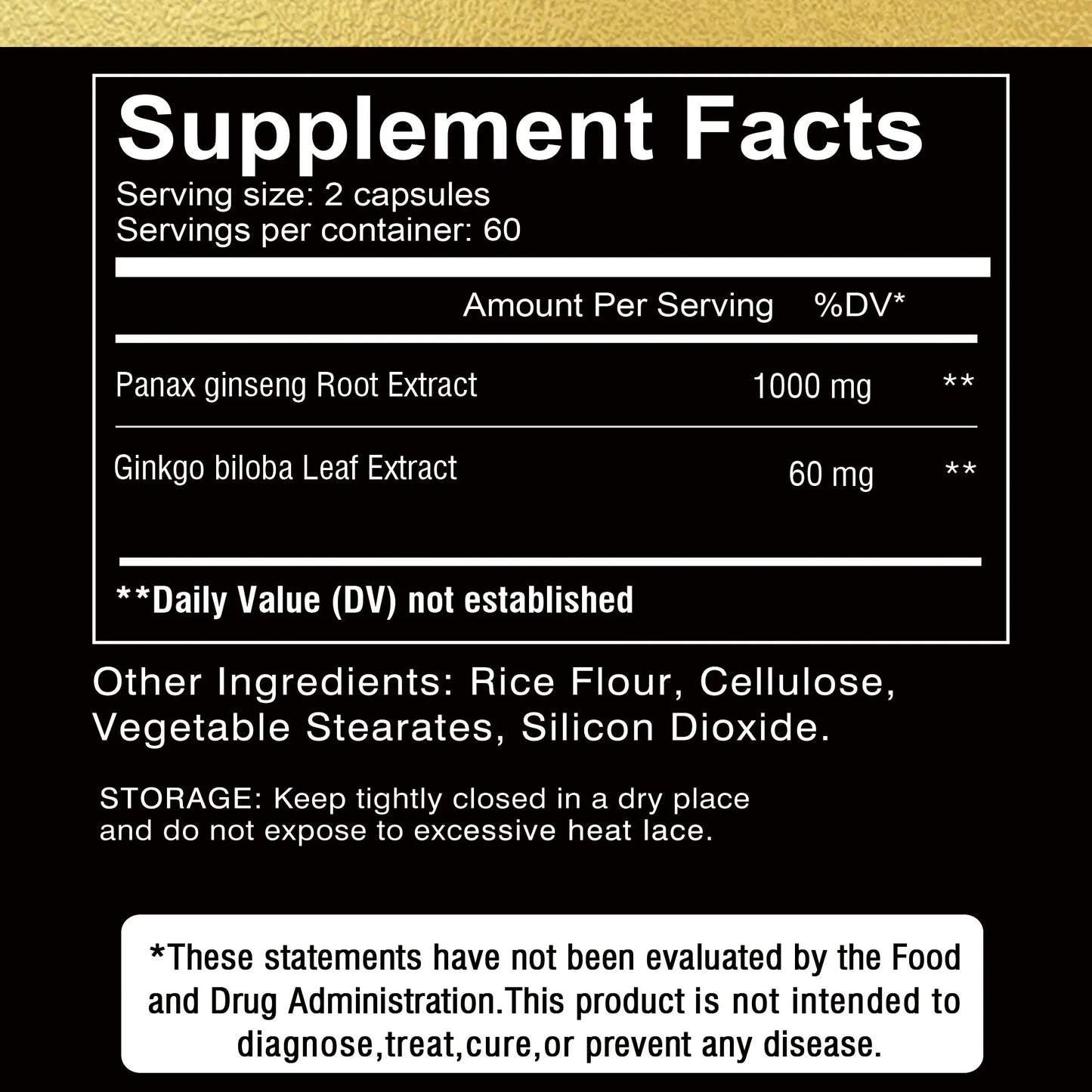 Panax Ginseng + Ginkgo Biloba Capsules – Energy, Memory & Brain Support Supplement – Mental Clarity, Focus & Strength Formula