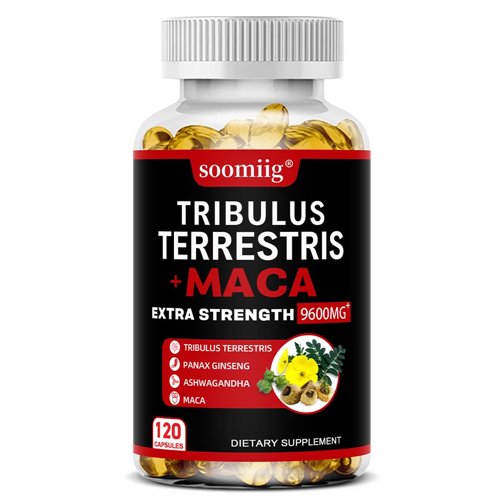 4-in-1 Tribulus Terrestris, Maca, Ginseng & Ashwagandha Capsules – 9600mg Daily Formula