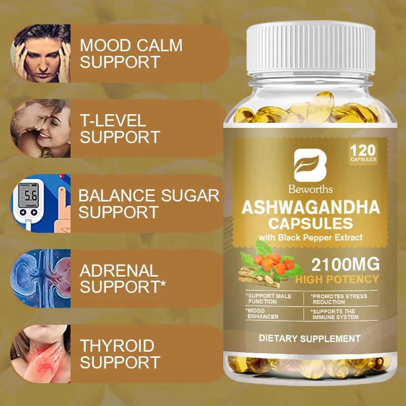 Ashwagandha Root Extract Capsules – Stress Relief, Anxiety Support & Sleep Aid – Mood Balance & Calm Formula