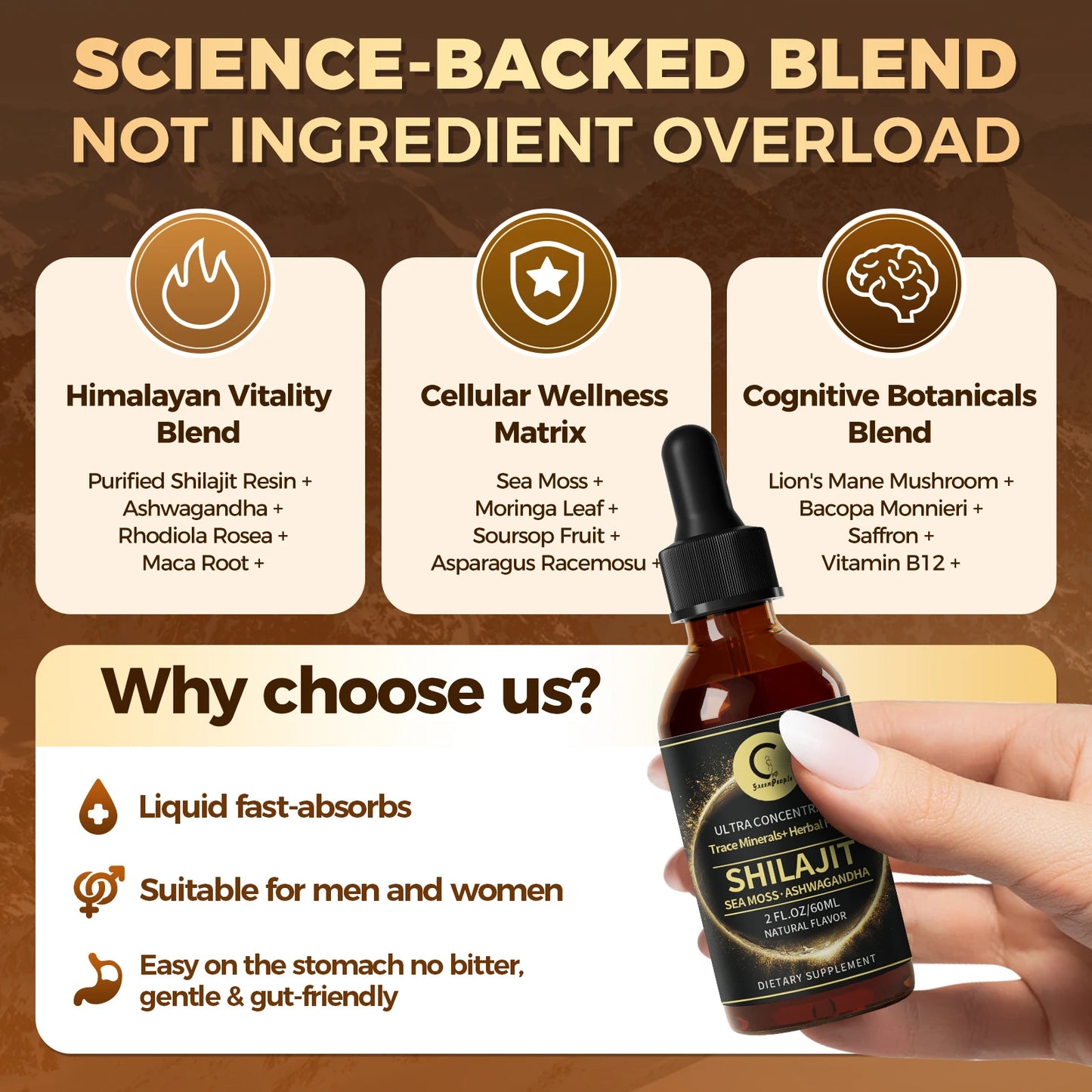 Shilajit Liquid Drops with Sea Moss, Ashwagandha, Maca & Moringa – Trace Minerals & Herbal Energy Blend | Immune, Hormone & Vitality Support