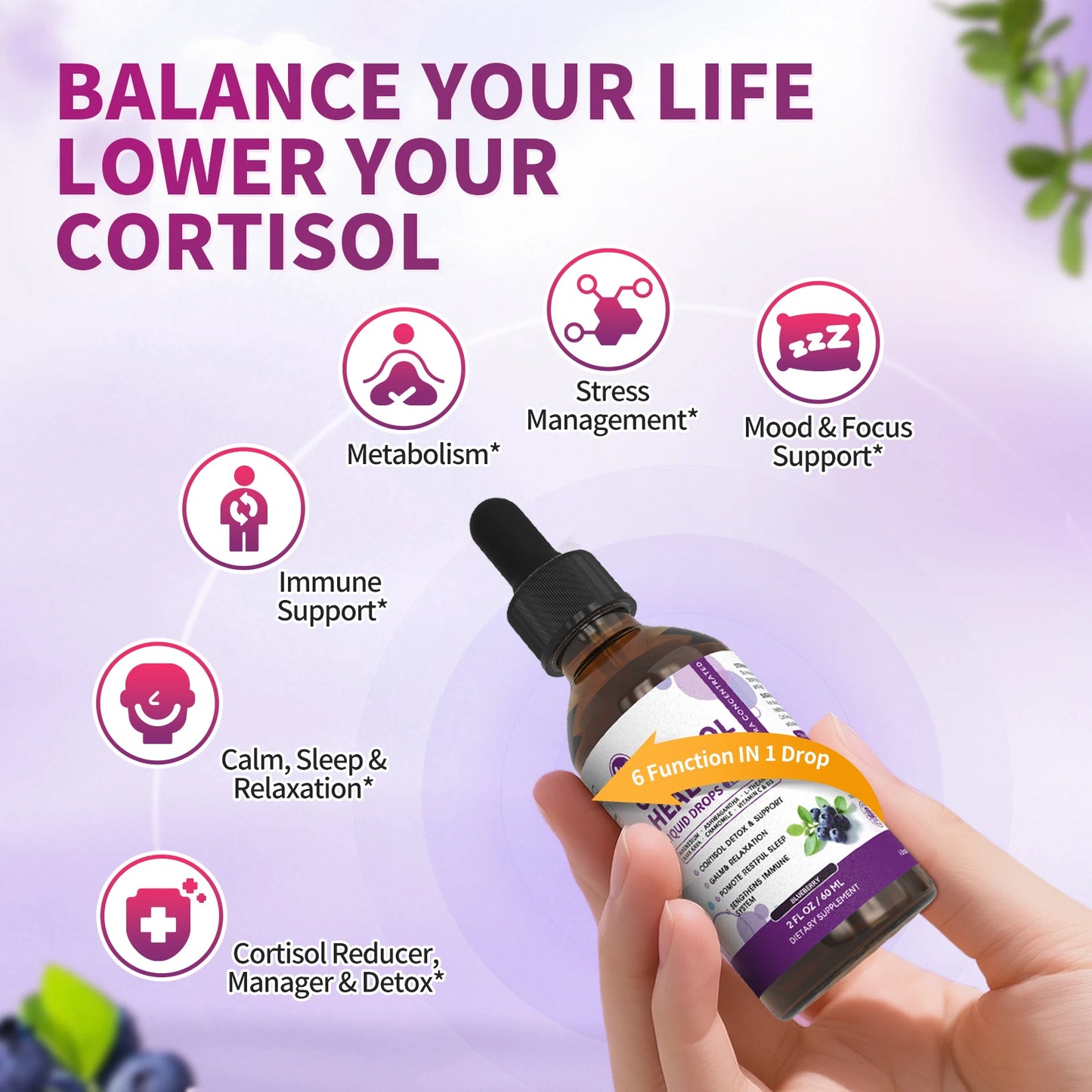 Cortisol Balance Liquid Drops for Women – Stress Support, Mood, Focus & Sleep Aid – 10-in-1 Hormone Balance Formula