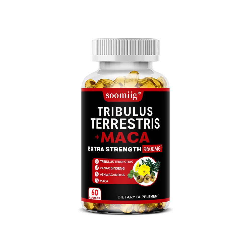 4-in-1 Tribulus Terrestris, Maca, Ginseng & Ashwagandha Capsules – 9600mg Daily Formula