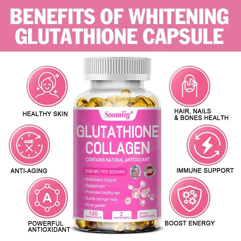 Glutathione Collagen Capsules | Skin Brightening, Hair, Skin & Nail Support | Non-GMO Supplement