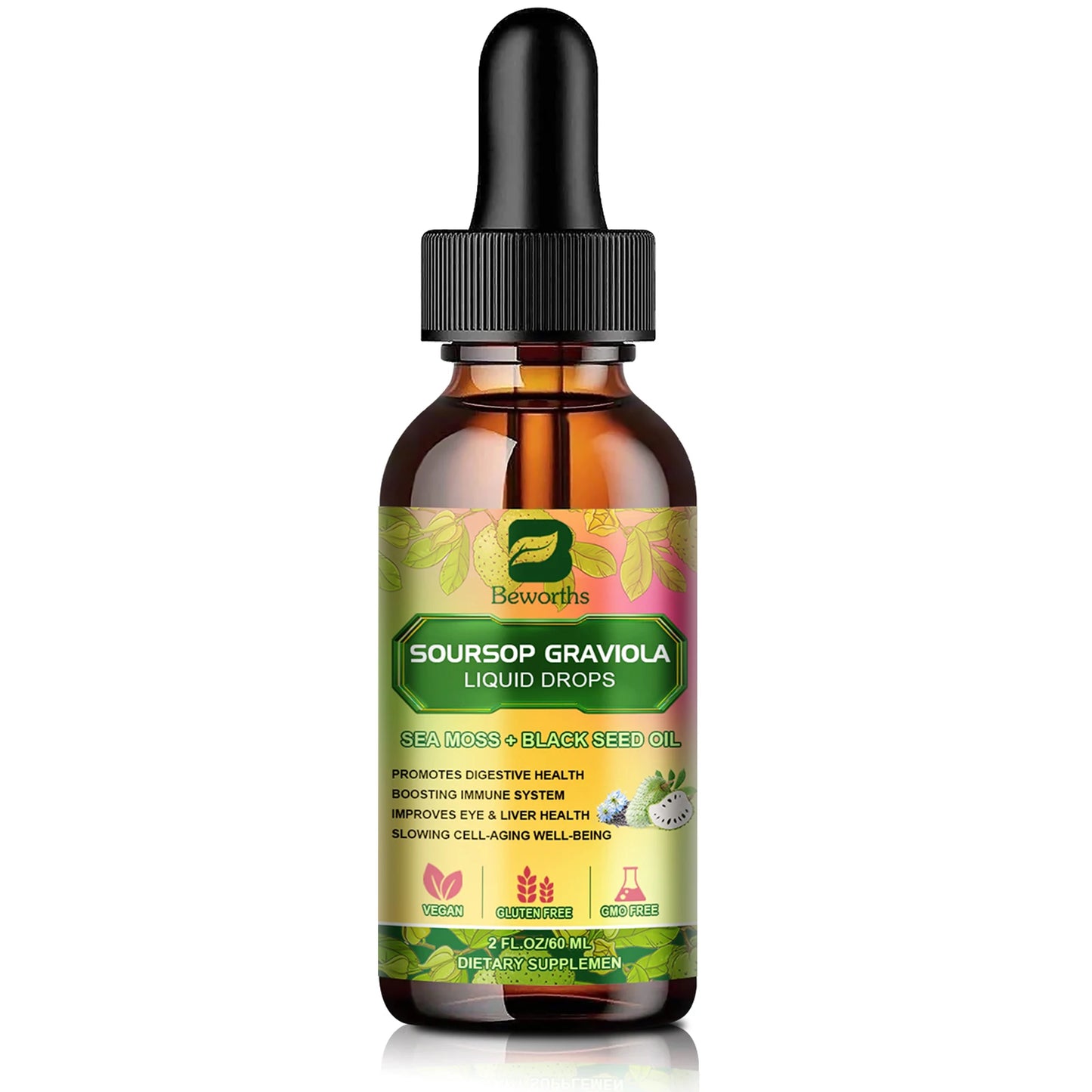 Soursop Graviola Extract Drops 60ML | Immune & Kidney Support | Black Seed Oil | Antioxidant & Detox Support
