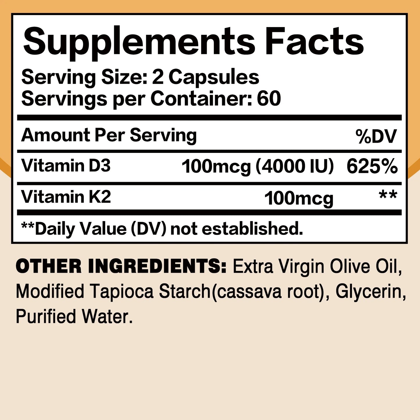 Vitamin D3 + K2 Capsules – Calcium Absorption for Bone, Joint, Heart & Immune Support – 120 Capsules