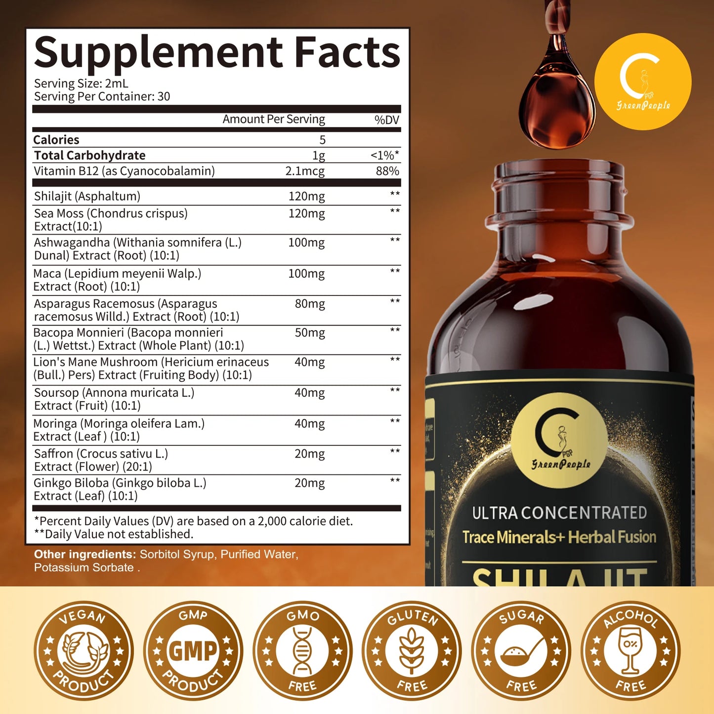 Shilajit Liquid Drops with Sea Moss, Ashwagandha, Maca & Moringa – Trace Minerals & Herbal Energy Blend | Immune, Hormone & Vitality Support