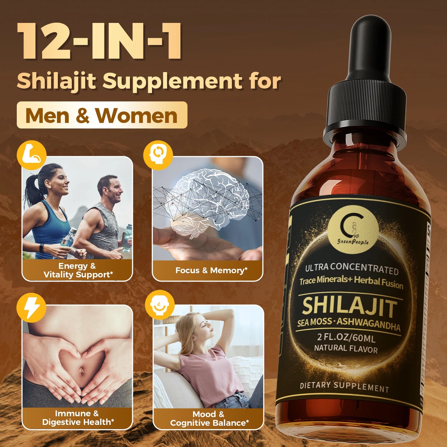 Shilajit Liquid Drops with Sea Moss, Ashwagandha, Maca & Moringa – Trace Minerals & Herbal Energy Blend | Immune, Hormone & Vitality Support