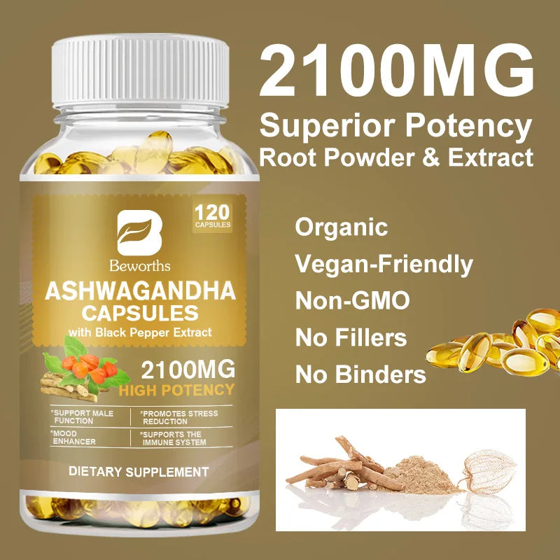 Ashwagandha Root Extract Capsules – Stress Relief, Anxiety Support & Sleep Aid – Mood Balance & Calm Formula