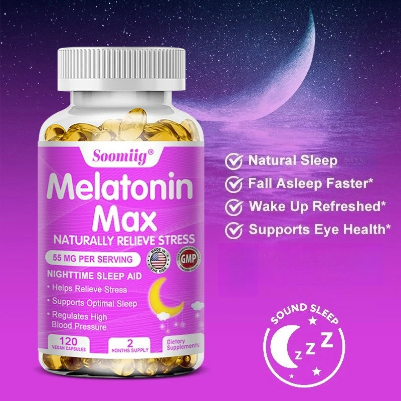 Melatonin 55mg Sleep Support Supplement – Fall Asleep Faster & Stay Asleep Longer – with MSM, Zinc, Vitamin D3 & B6 (Vegan Non-GMO)