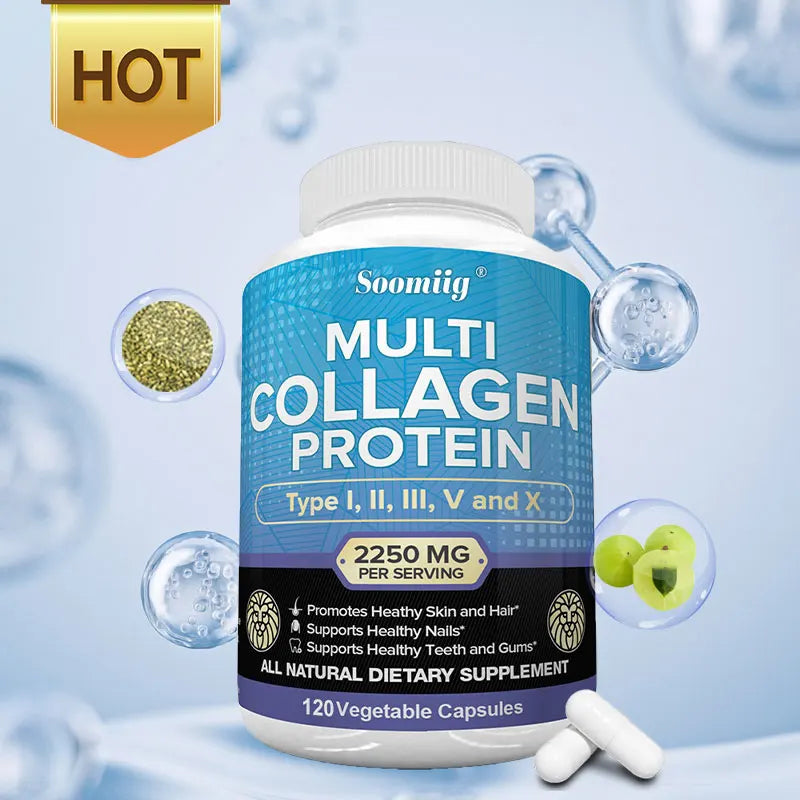 Multi-Collagen Capsules – Hydrolyzed Type I, II, III, V & X | Supports Skin, Hair, Nails, Joints & Bone Health – 120 Capsules