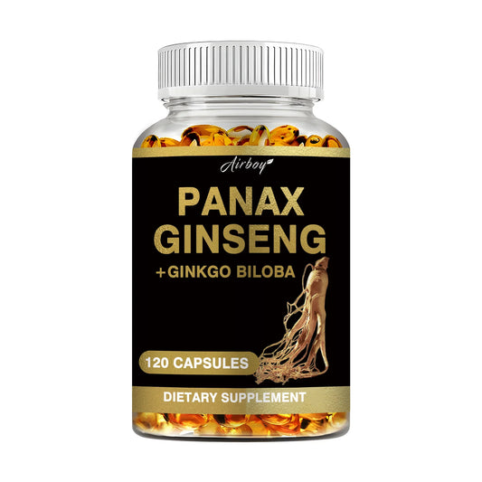 Panax Ginseng + Ginkgo Biloba Capsules – Energy, Memory & Brain Support Supplement – Mental Clarity, Focus & Strength Formula