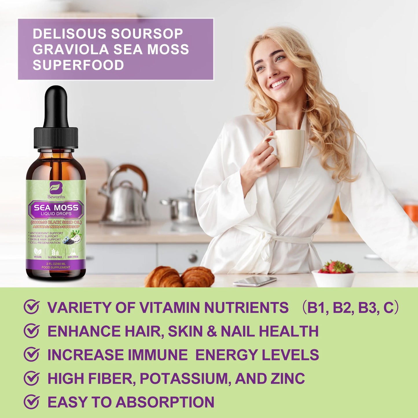 Sea Moss Extract Drops 60ML | Immune & Kidney Support | Digestive Health & Antioxidant Support