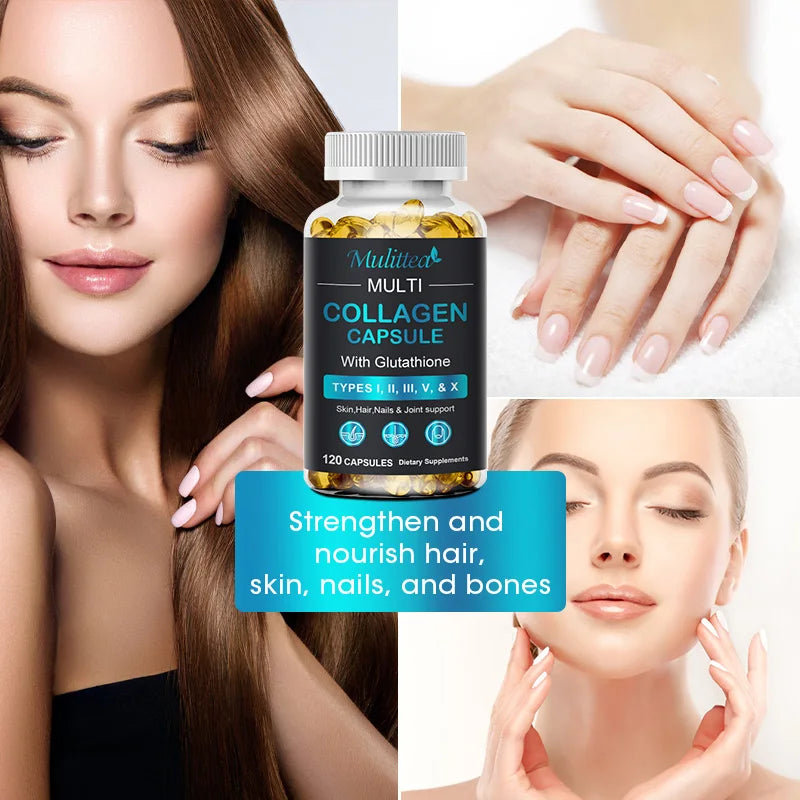 Multi Collagen with Biotin Capsules – Anti-Aging Skin, Hair, Nails & Joint Support Supplement | Firming & Glow Boost Formula (60-count)