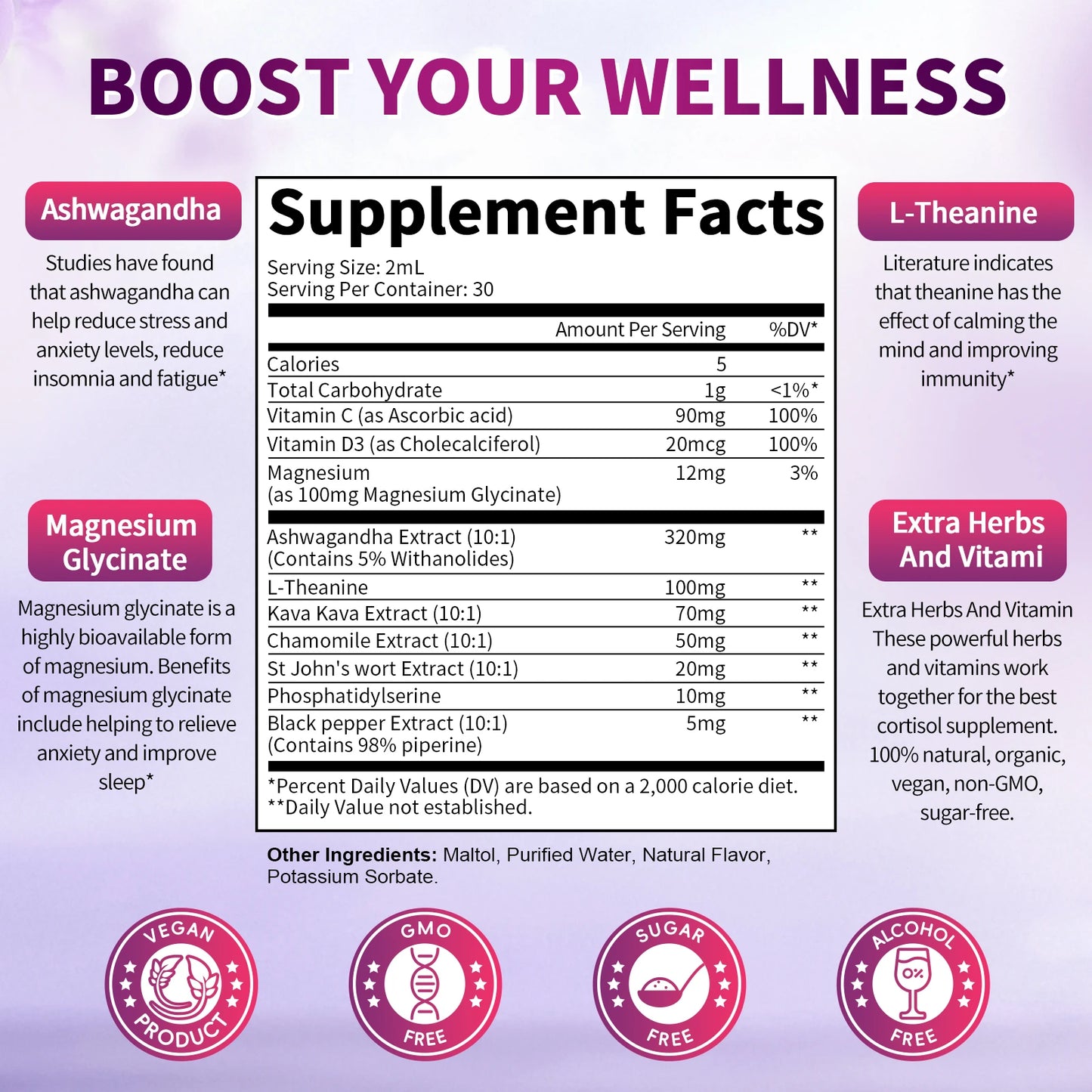 Cortisol Balance Liquid Drops for Women – Stress Support, Mood, Focus & Sleep Aid – 10-in-1 Hormone Balance Formula
