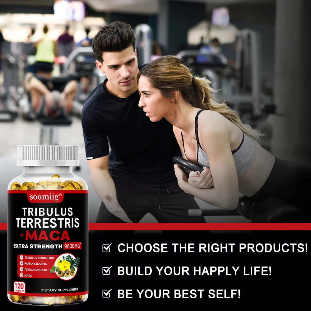 4-in-1 Tribulus Terrestris, Maca, Ginseng & Ashwagandha Capsules – 9600mg Daily Formula