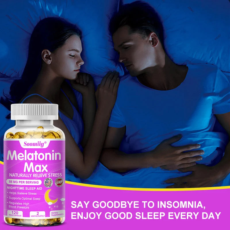Melatonin 55mg Sleep Support Supplement – Fall Asleep Faster & Stay Asleep Longer – with MSM, Zinc, Vitamin D3 & B6 (Vegan Non-GMO)