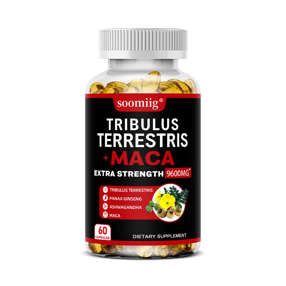4-in-1 Tribulus Terrestris, Maca, Ginseng & Ashwagandha Capsules – 9600mg Daily Formula