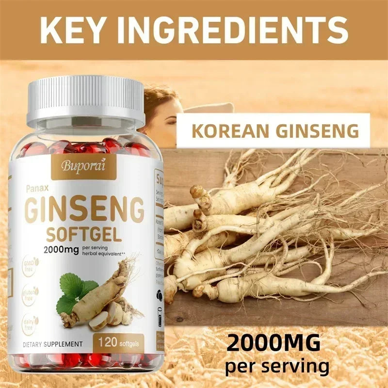 Red Panax Ginseng Softgels – Boost Energy, Focus & Performance | Supports Immune Health, Memory & Antioxidant Protection – 120 Count