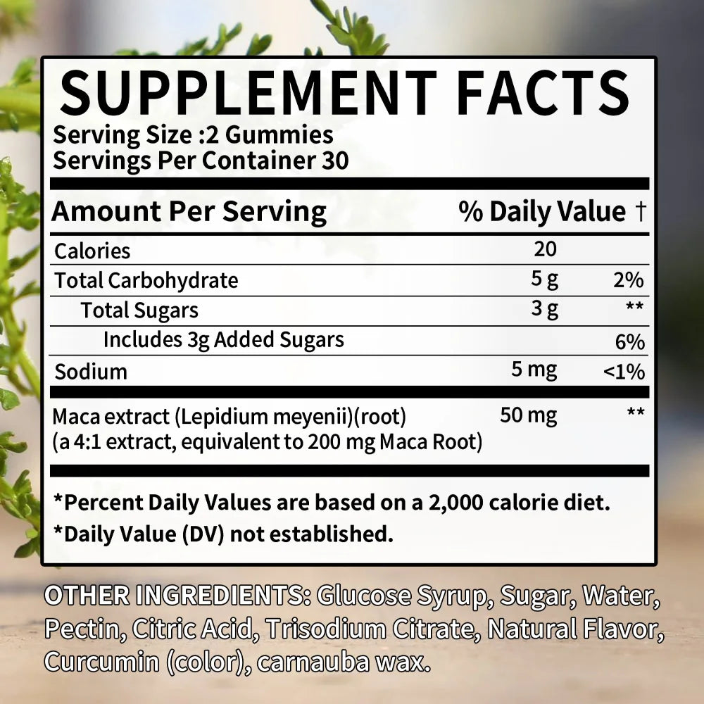 Maca Root Gummies – Natural Energy, Endurance & Reproductive Health Support | Workout & Performance Booster – 60 Gummies