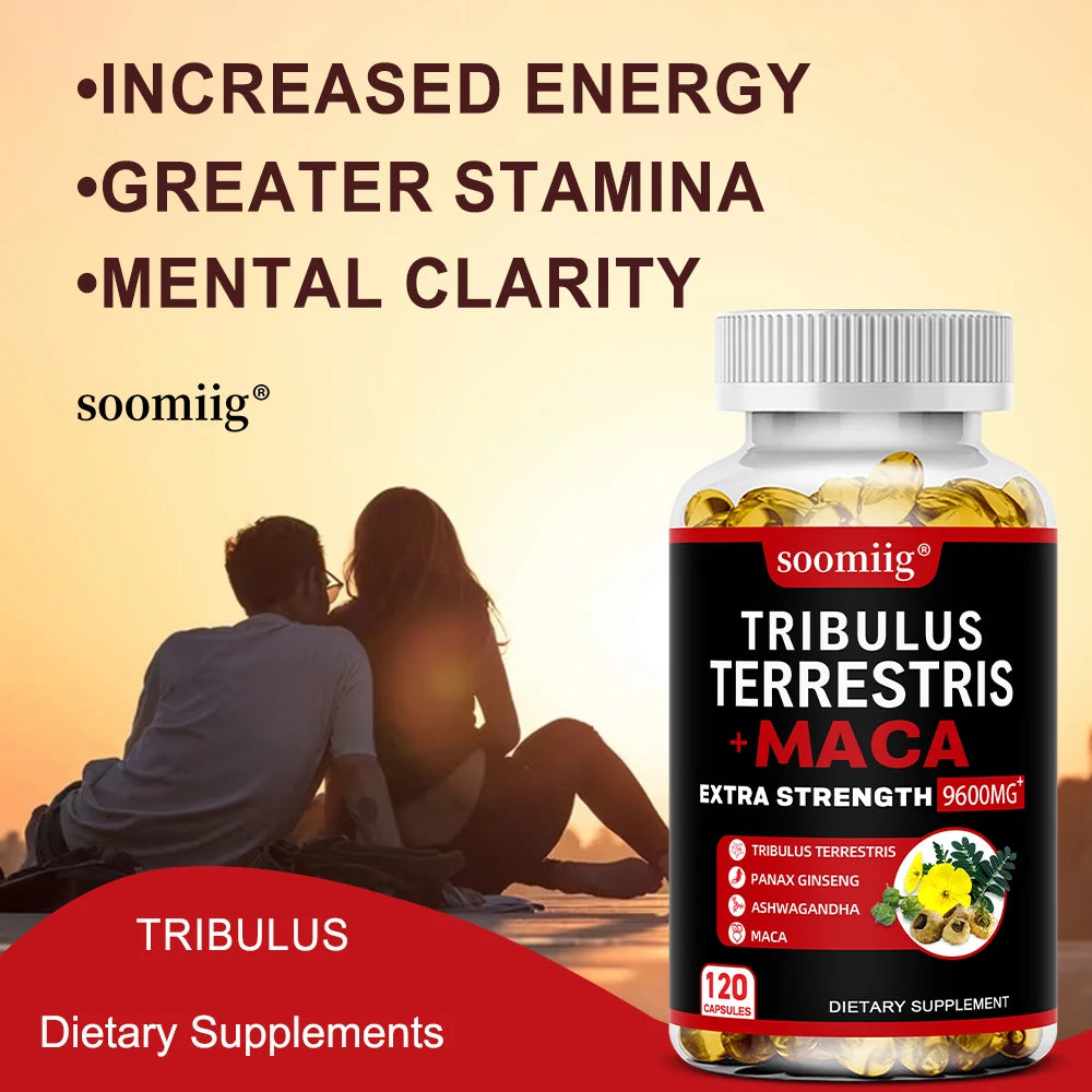 4-in-1 Tribulus Terrestris, Maca, Ginseng & Ashwagandha Capsules – 9600mg Daily Formula