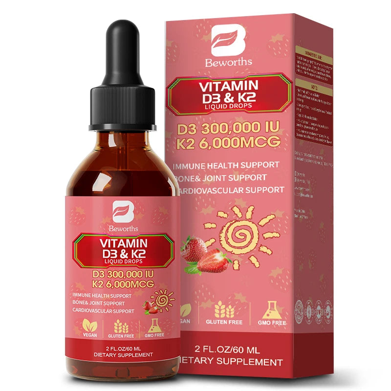 2-in-1 Vitamin D3 + K2 Liquid Drops (60ml) | Bone, Immune & Heart Health Support