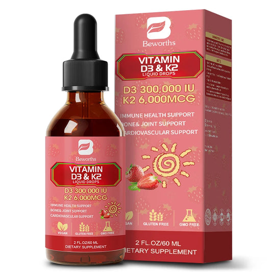 2-in-1 Vitamin D3 + K2 Liquid Drops (60ml) | Bone, Immune & Heart Health Support