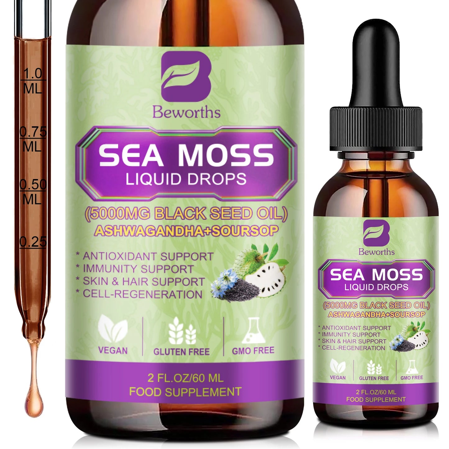 Sea Moss Extract Drops 60ML | Immune & Kidney Support | Digestive Health & Antioxidant Support